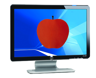 Monitor con mela al centro